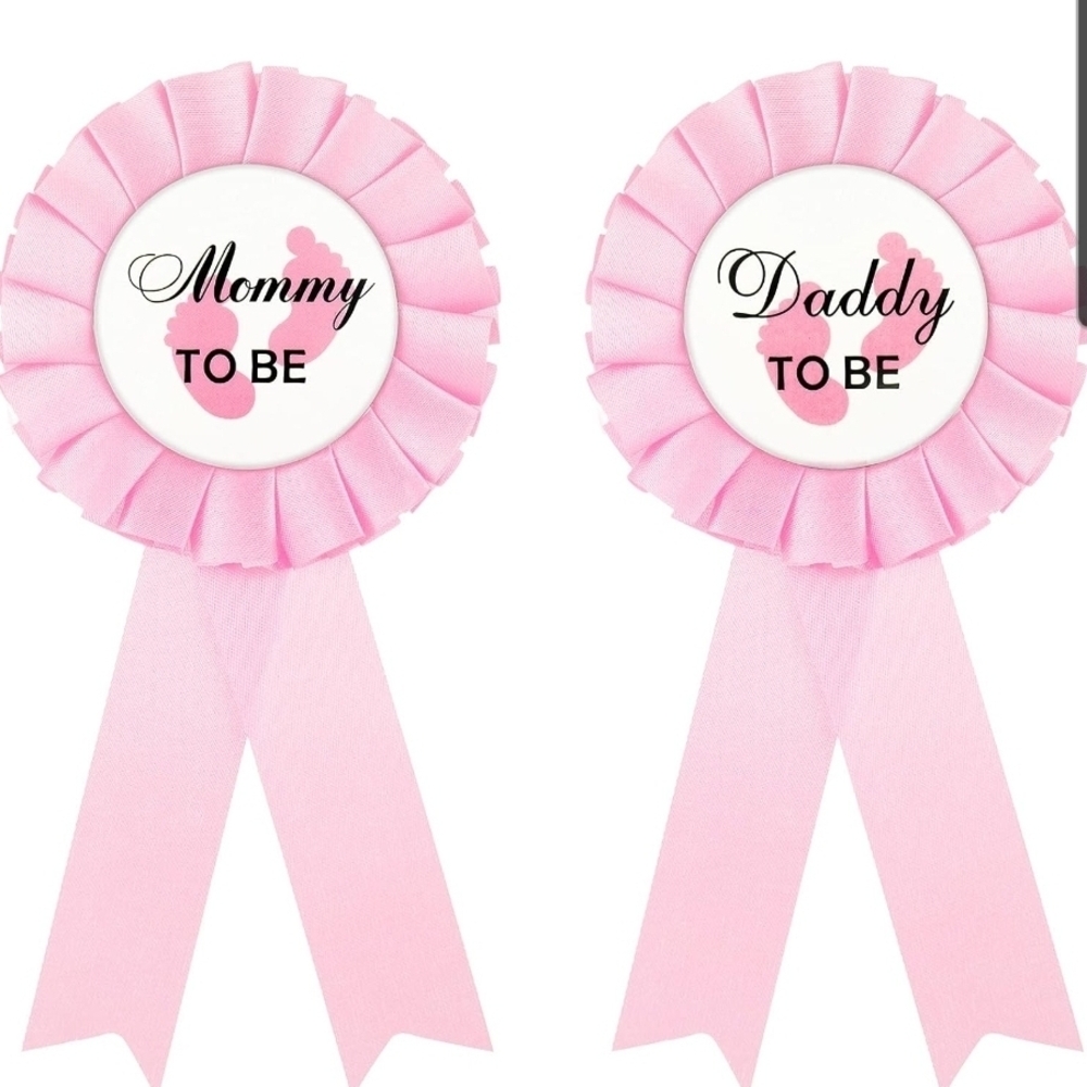 Pink Mommy and Daddy Baby Shower Ribbons